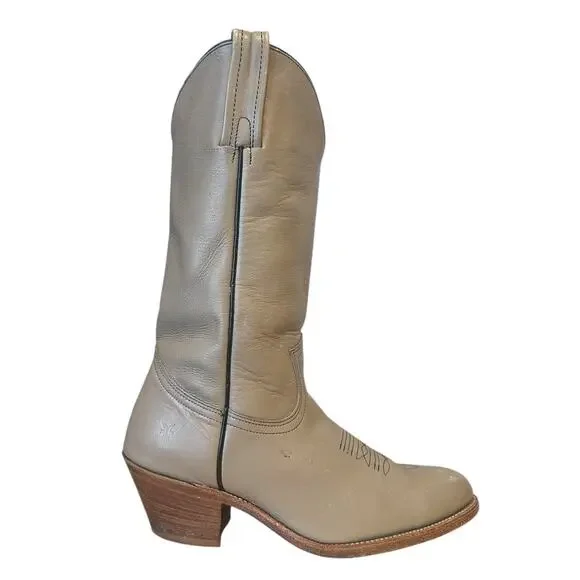 Frye Vintage Taupe Tan Leather Almond Toe Mid Calf Cowgirl Boots 9.5 - Picture 3 of 11